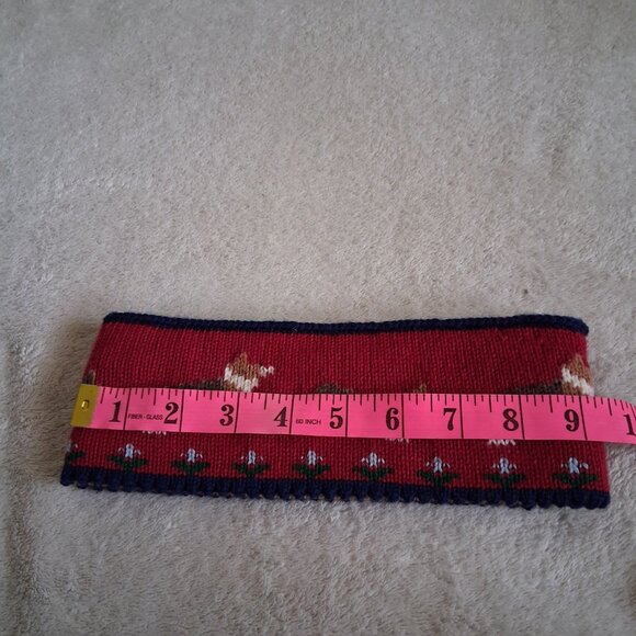 Ouisha Women's Red Navy Trim Corgi Dog Hand Loomed Pure Wool Winter Headband - Picture 7 of 8